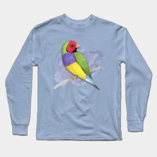 Gouldian finch colour pencil drawing Long Sleeve T-Shirt